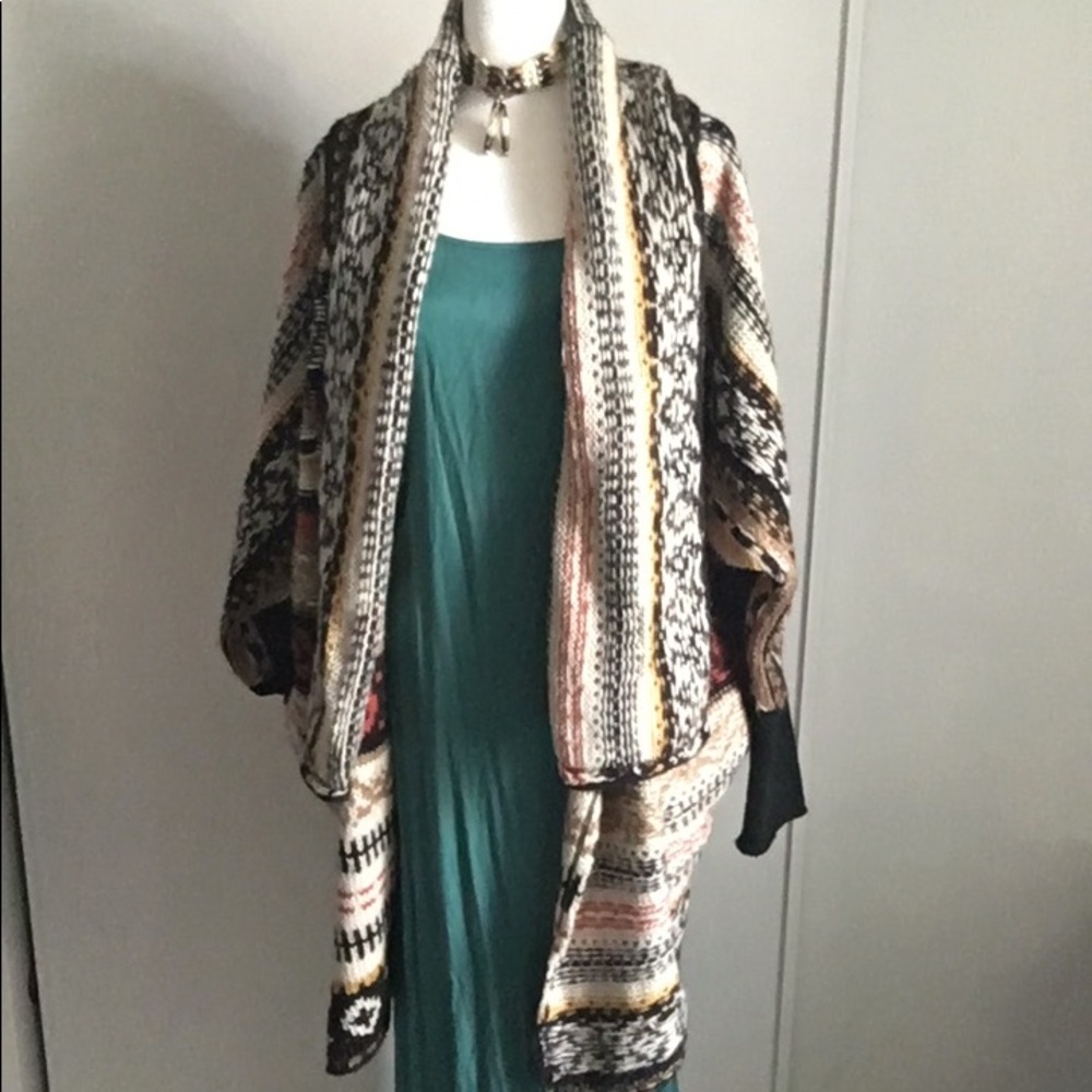 Love Stitch Women’s Open Front Chunky Knit Western Inspired Print Long Sweater